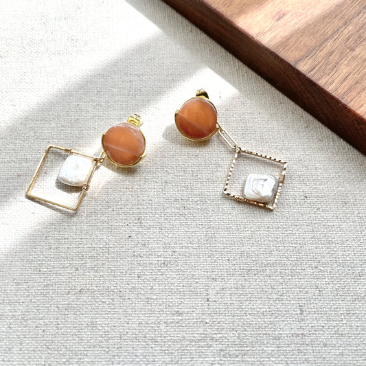 Peach Moonstone And Freshwater Pearl Drop Two-way Earring