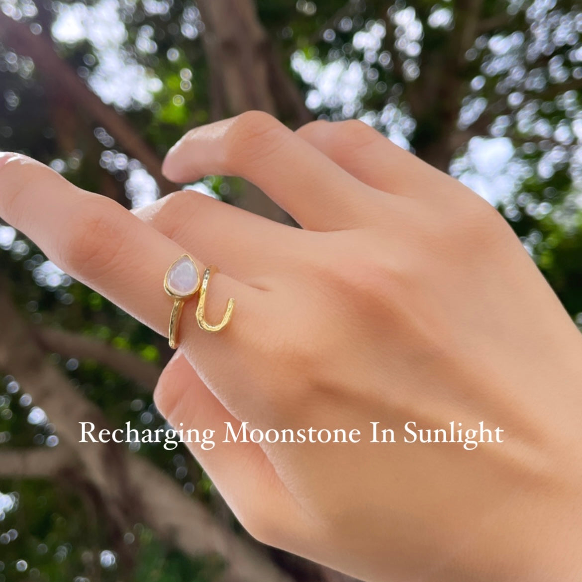 Moonstone Textured Adjustable Gold-plated Ring