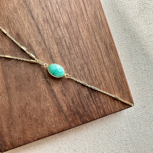 Amazonite Y-shaped Gold-plated Necklace