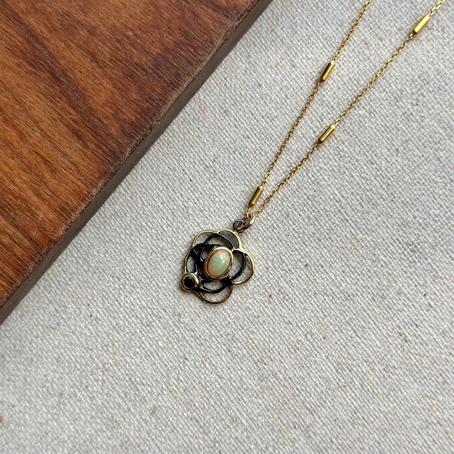 Opal And Garnet Gold-plated Sterling Silver Necklace