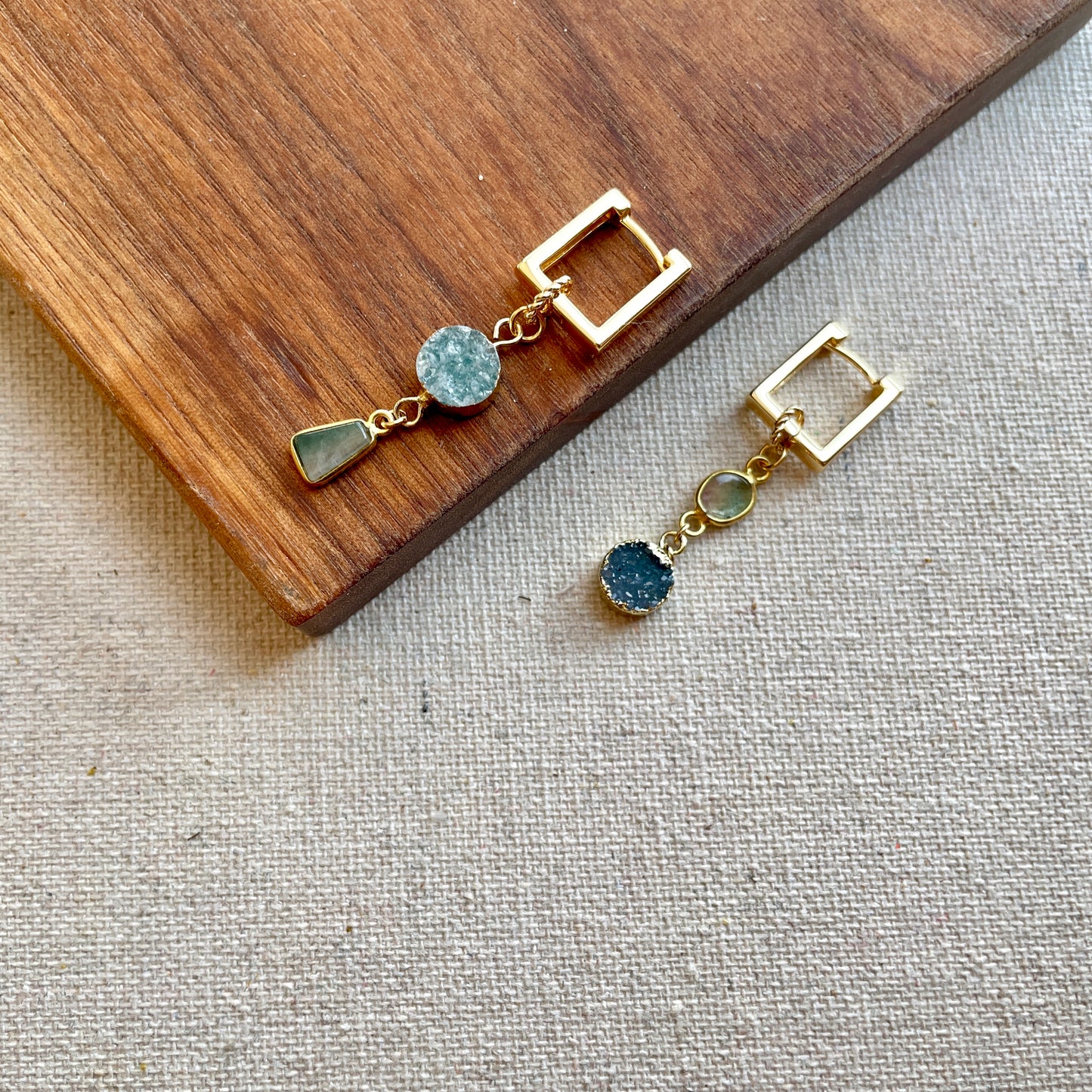 Watermelon Tourmaline And Druzy Stone Gold-plated Two-way Ear Hoop