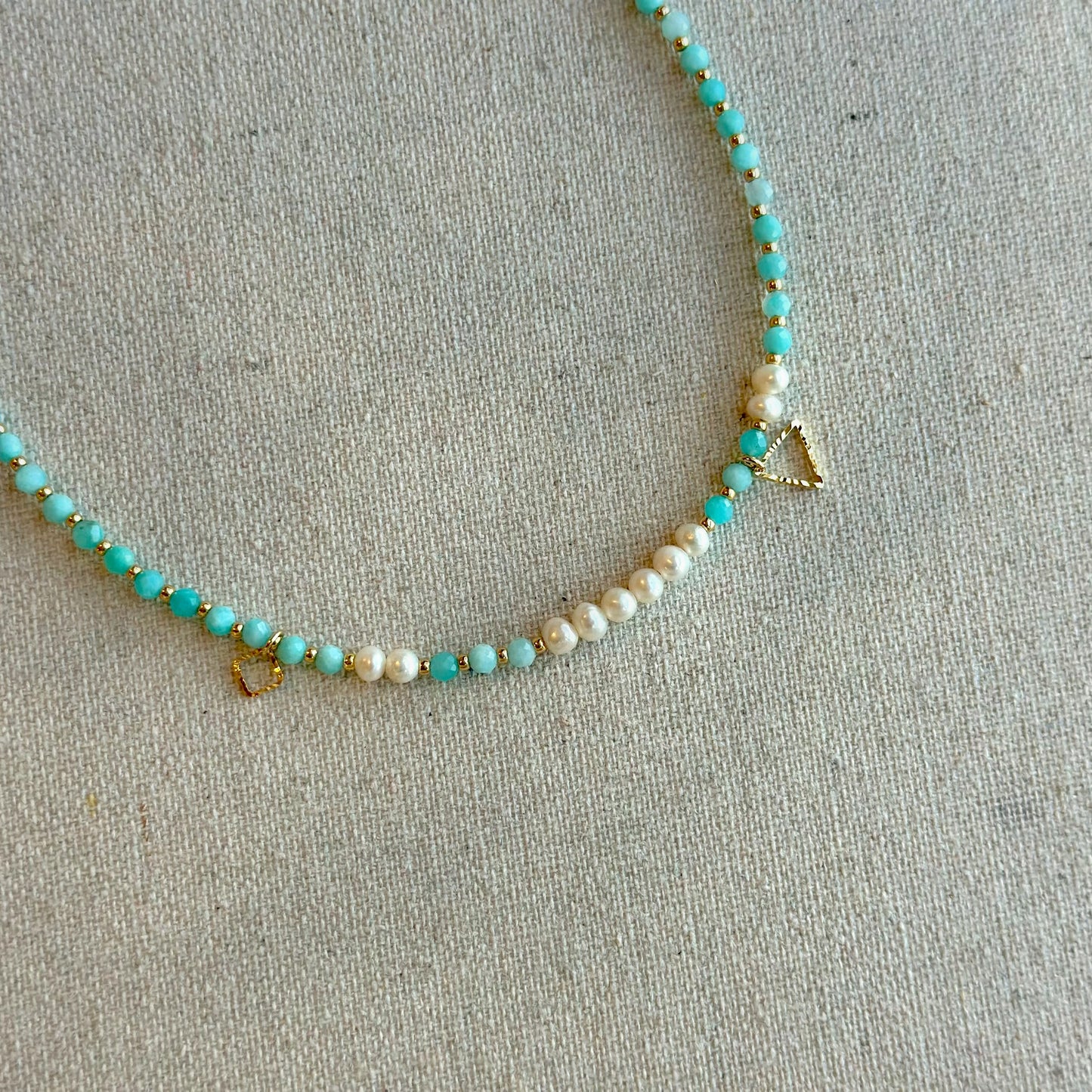 Amazonite And Freshwater Pearl Beaded Asymmetric Necklace