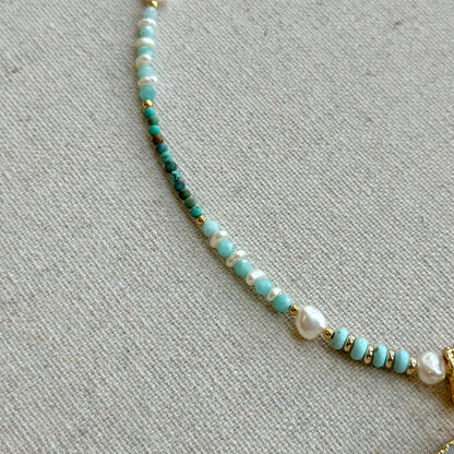 Agate Pendant Mixed Turquoise And Amazonite Beaded Choker Necklace