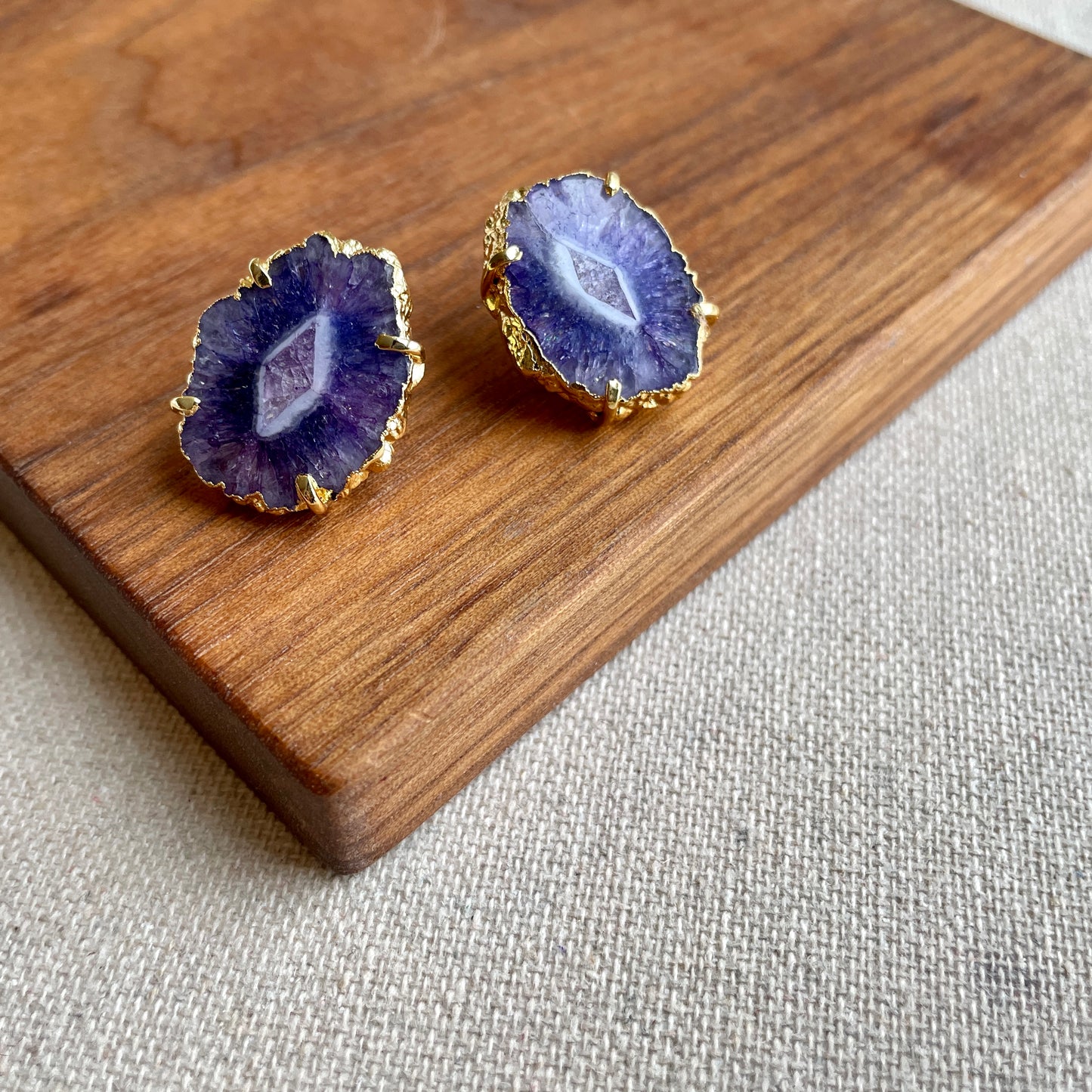 Blue Agate Gold-plated Ear Stud