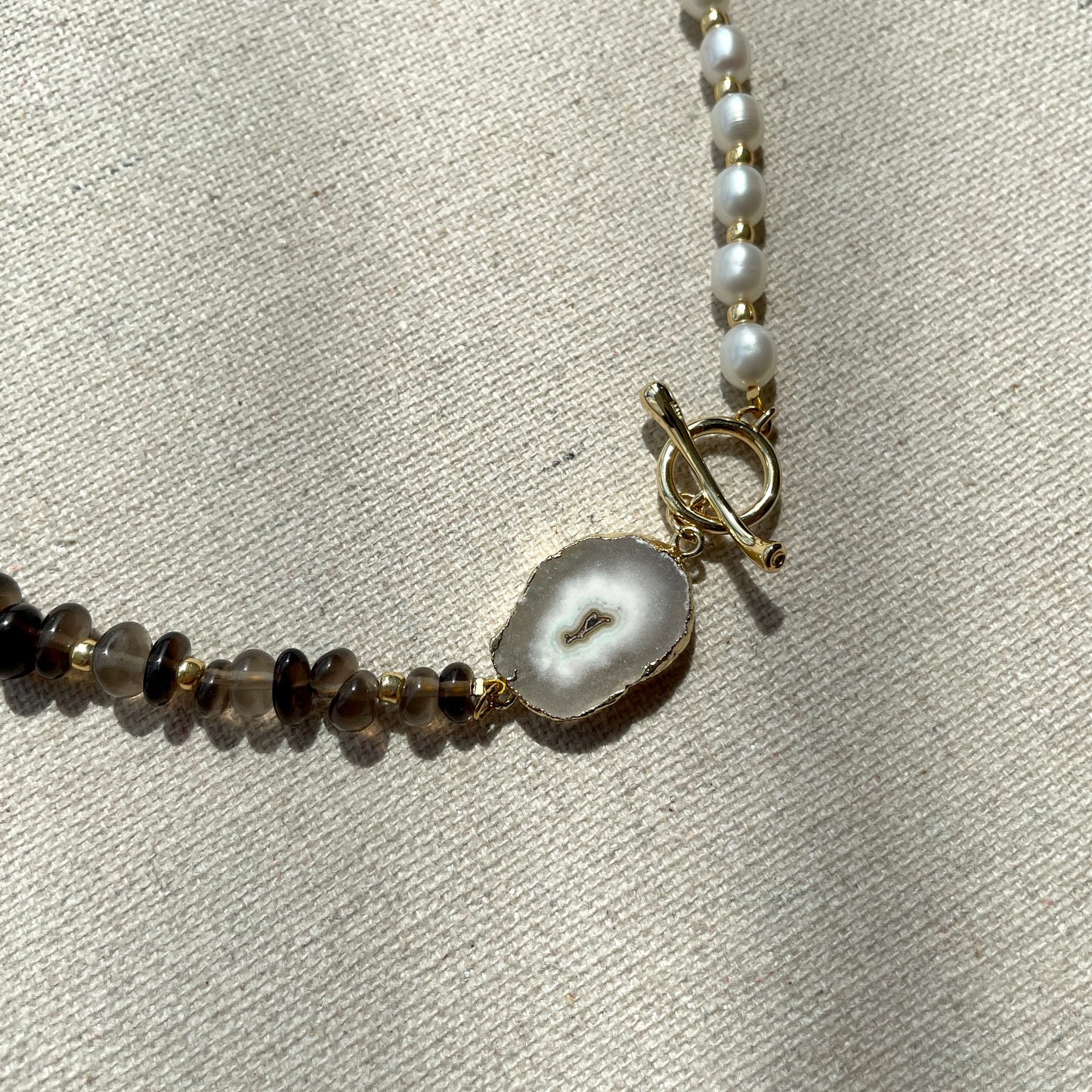 Smoky Quartz and Freshwater Pearl Beaded Choker Necklace