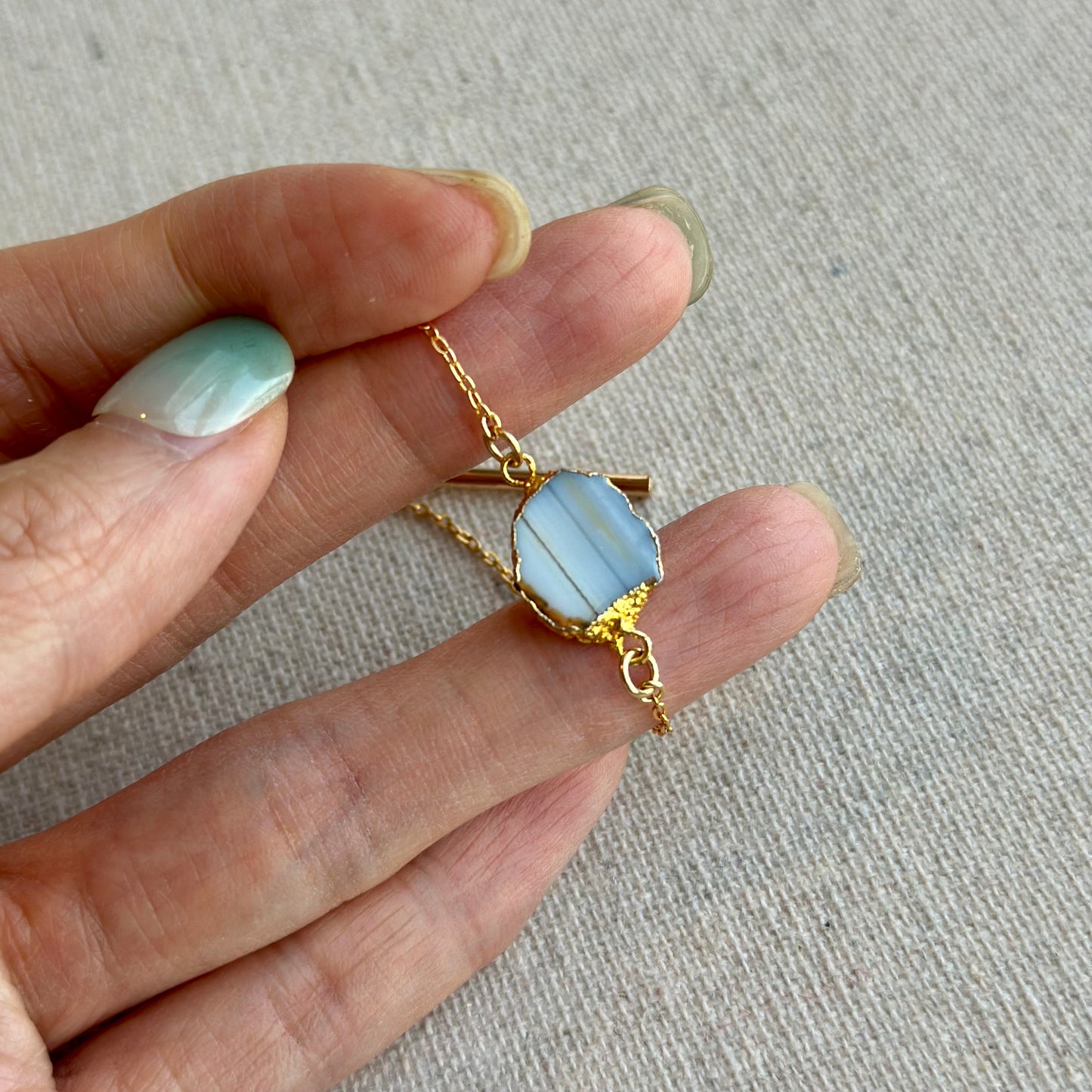 Blue Opal Asymmetric Two-way Y-shaped Gold-plated Sterling Silver Necklace