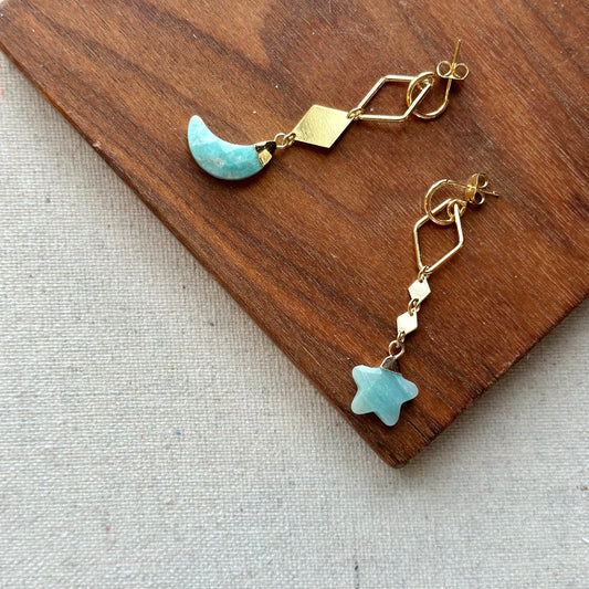 Amazonite Star And Moon Geometric Gold-plated Earring