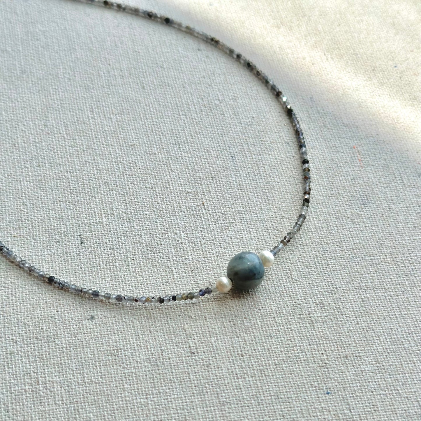 Beryl And Black Rutilated Quartz Beaded Choker Necklace