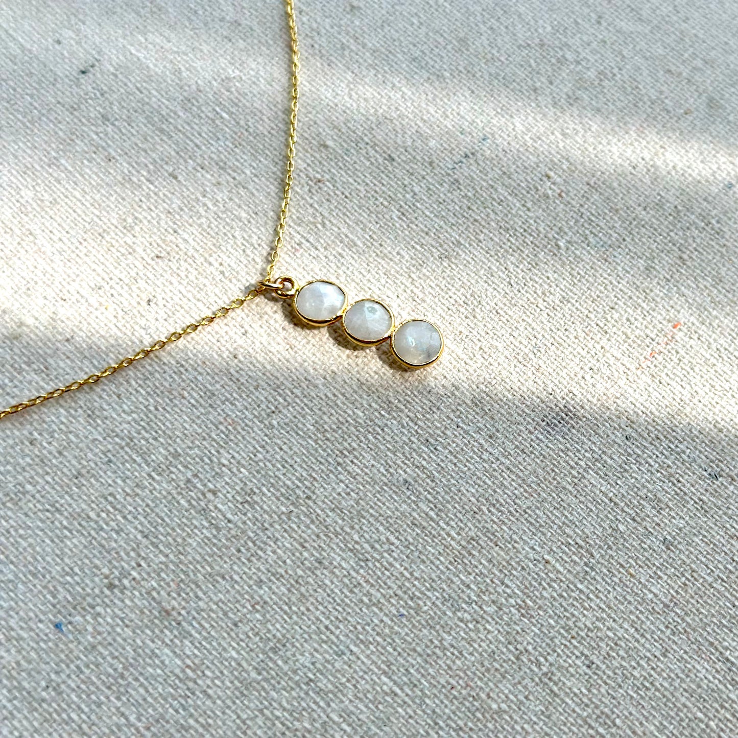 Moonstone In Three Double Layer Gold-plated Sterling Silver Necklace