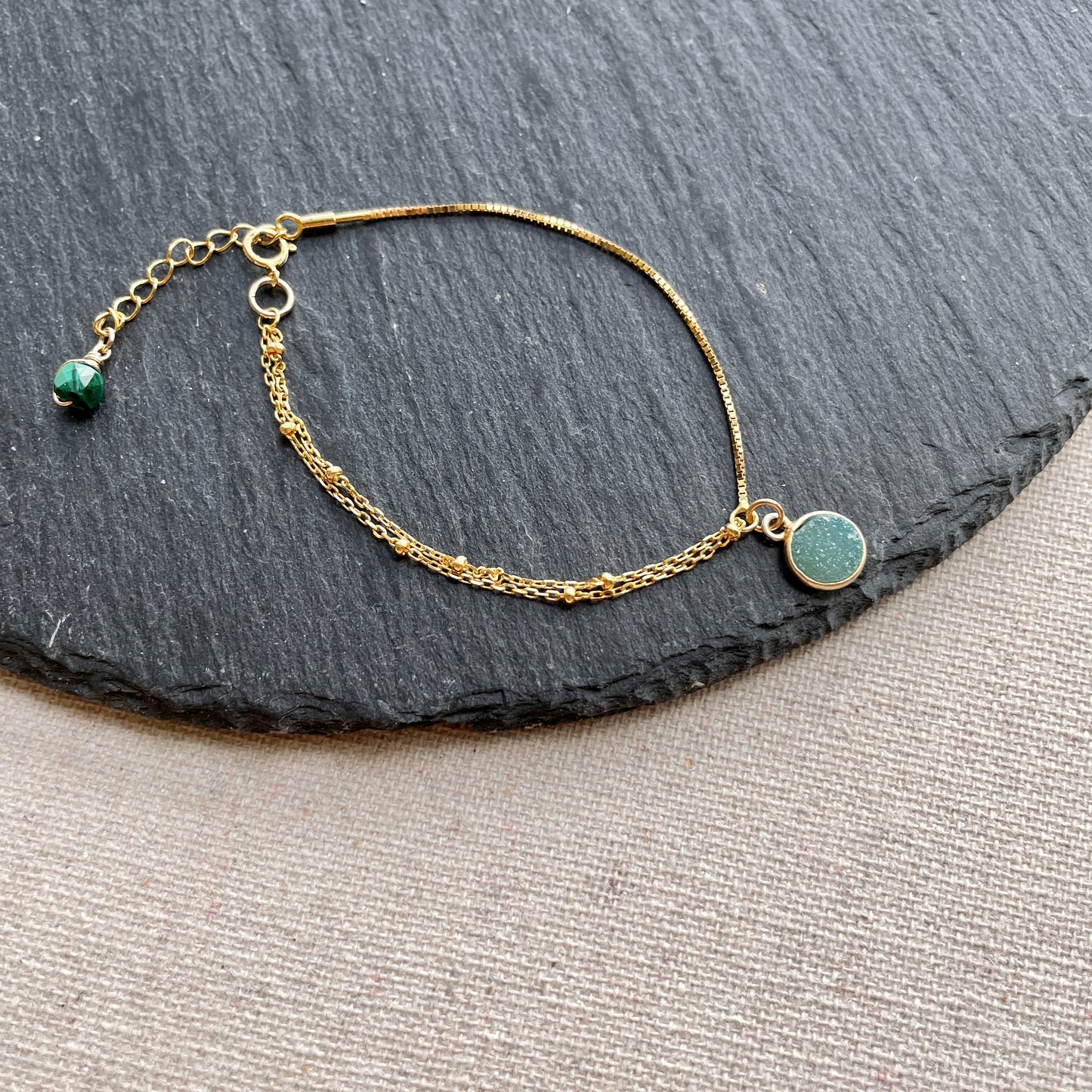 Green Druzy Stone Adjustable Bracelet