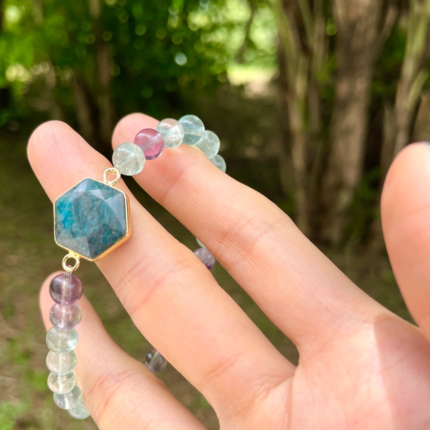 Apatite And Fluorite Beaded Bracelet