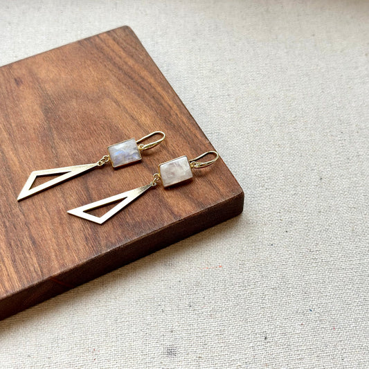 Moonstone And Triangle-shaped Dangling Earring