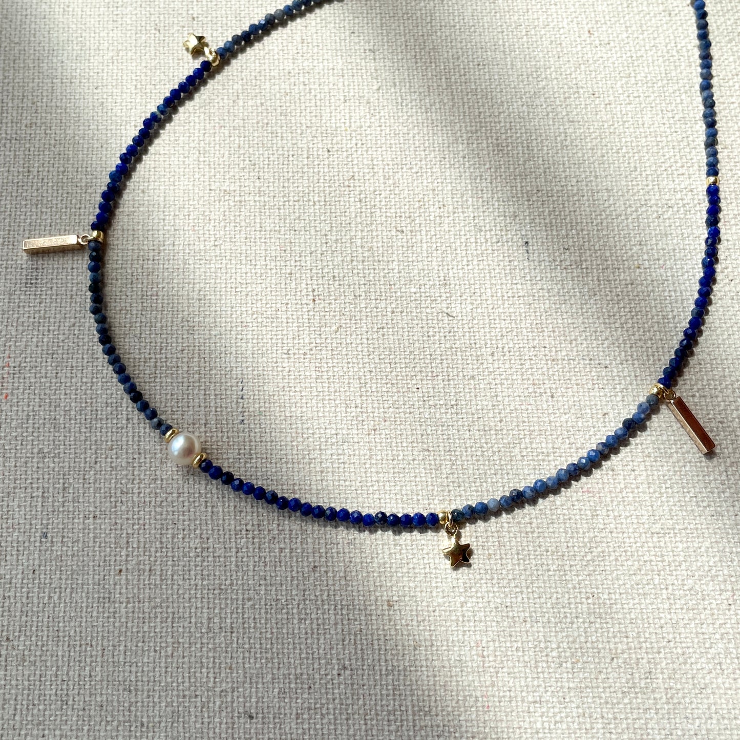 Lapis Mixed Sodalite And Freshwater Pearl Beaded Choker Necklace