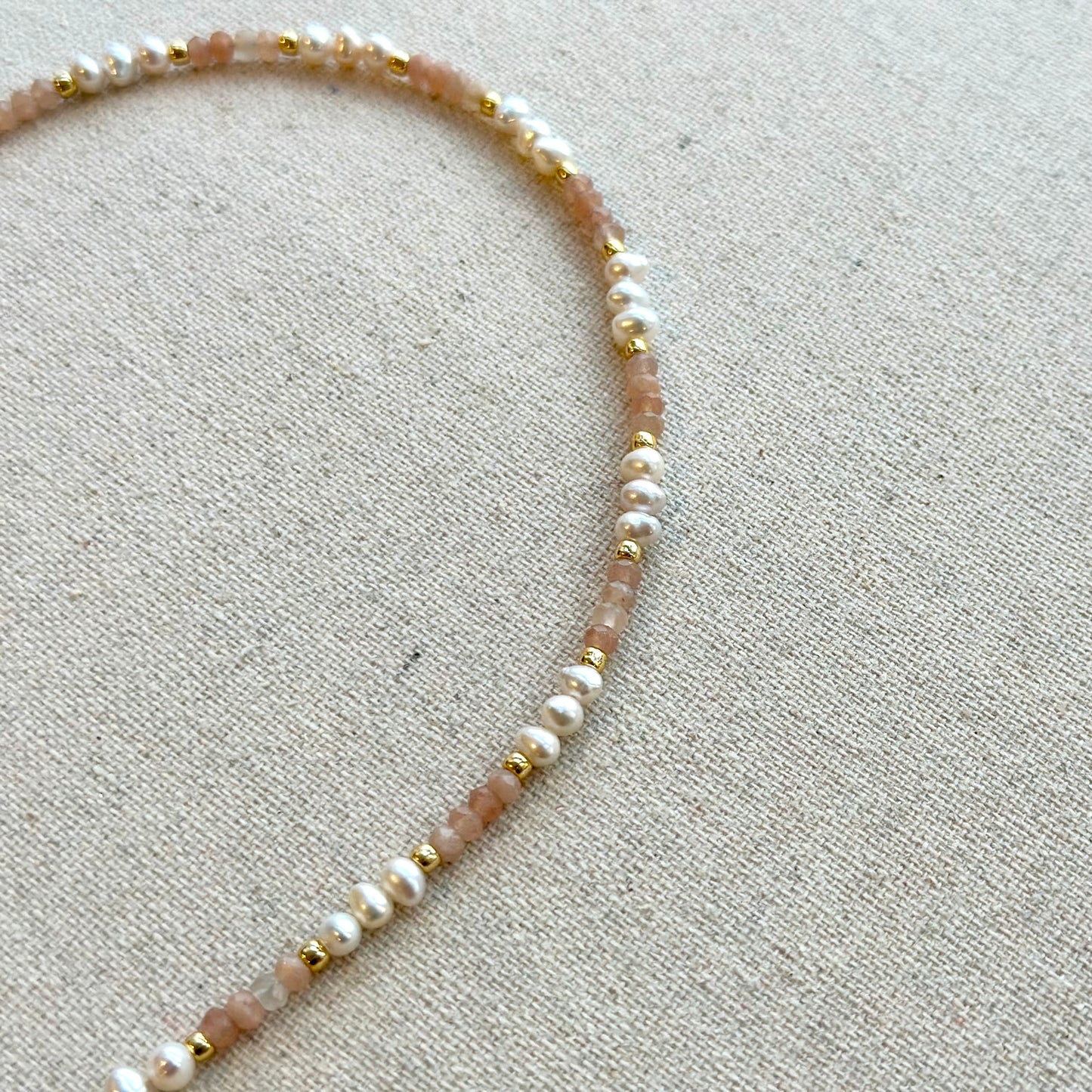 Sunstone And Freshwater Pearl Beaded Choker Necklace