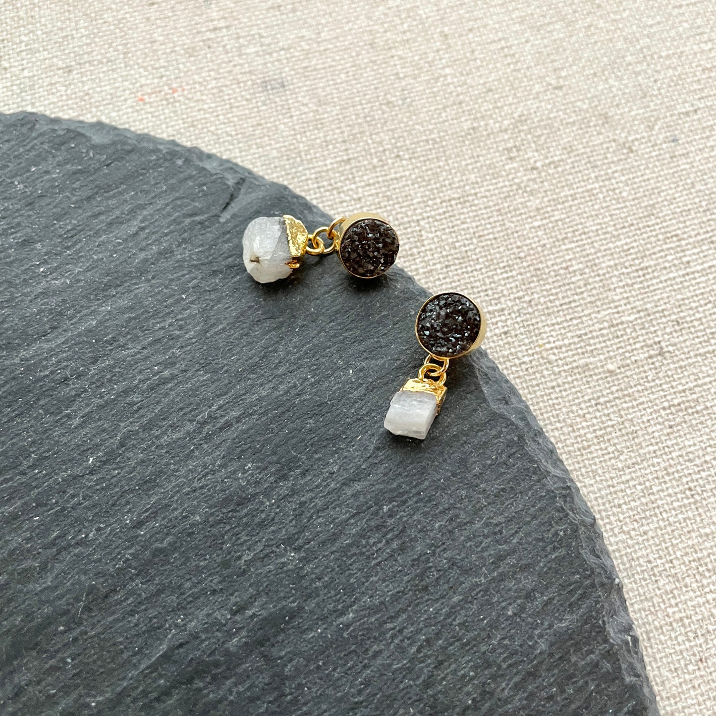 Black Druzy Stone And Moonstone Two-way Earring