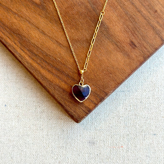 Fluorite Heart-shaped Y-shaped Gold-plated Sterling Silver Necklace