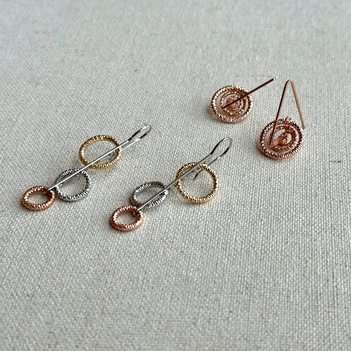 Rose Gold-plated Italian Sterling Silver Ring Triangle-shaped Hoop Earring