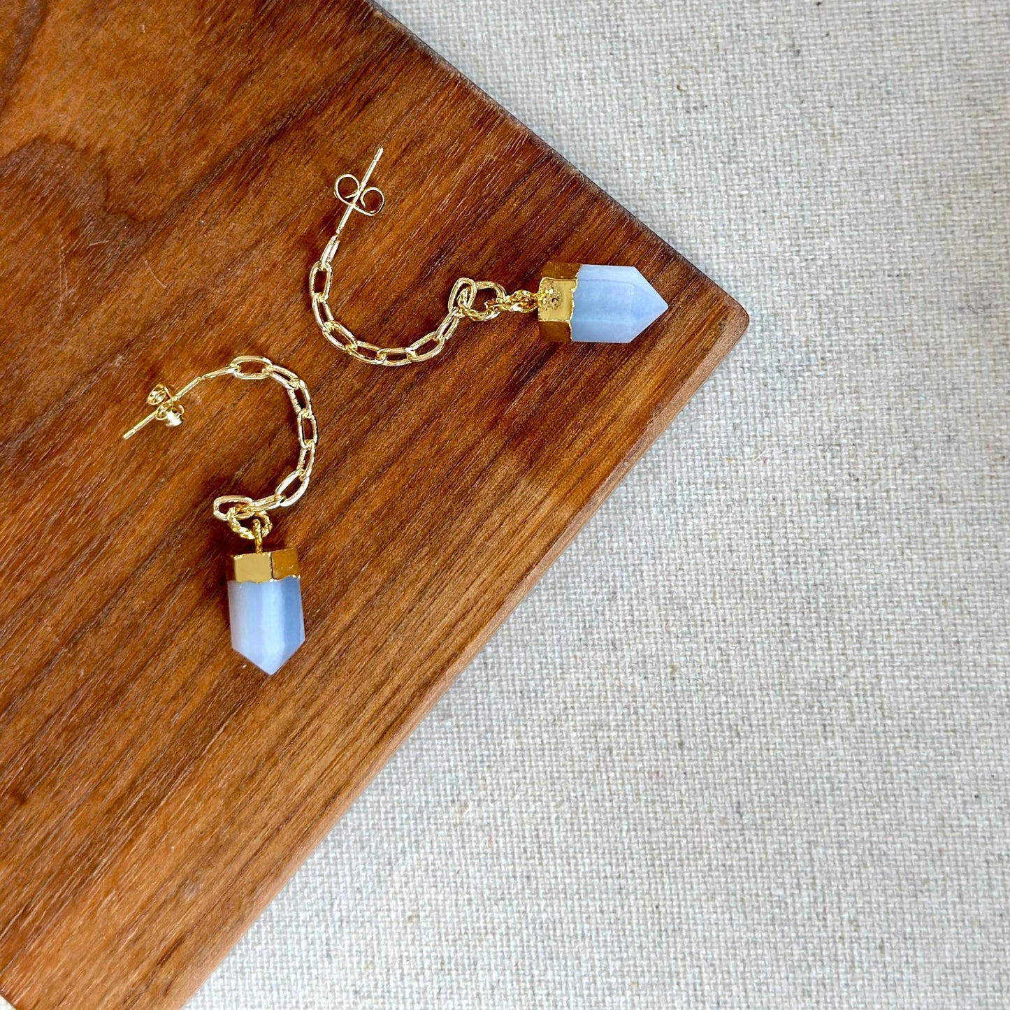 Blue Lace Agate Gold-plated Ear Hook