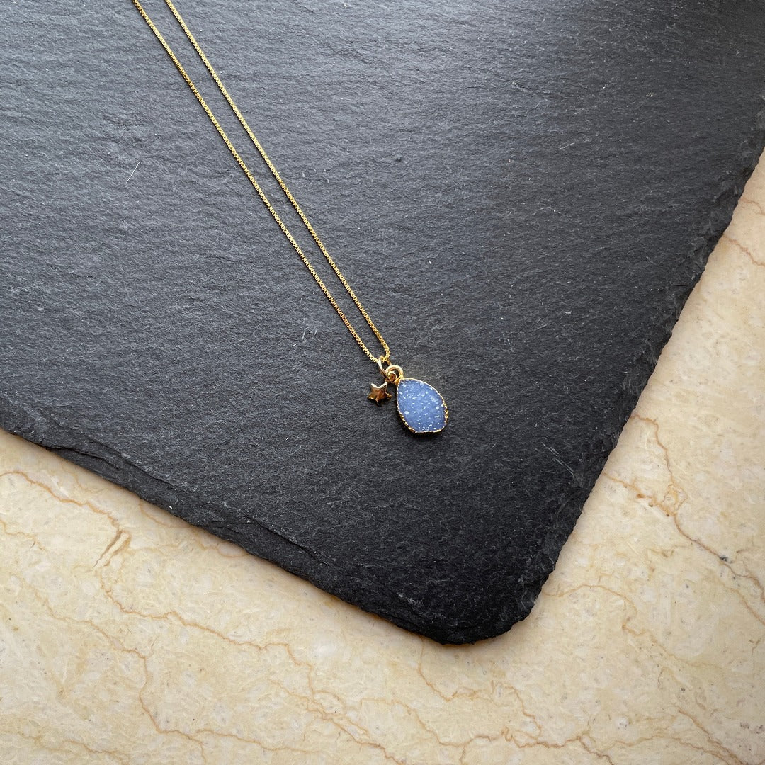 Blue Druzy Stone Two-way 14k Gold-filled Necklace