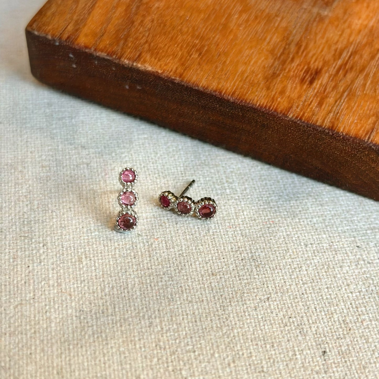 Pink Tourmaline Sterling Silver Ear Stud