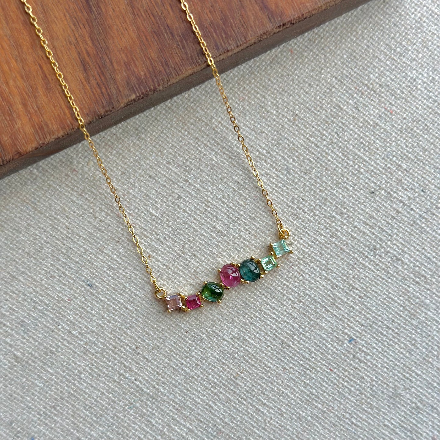 Pink And Green Tourmaline Gold-plated Sterling Silver Necklace