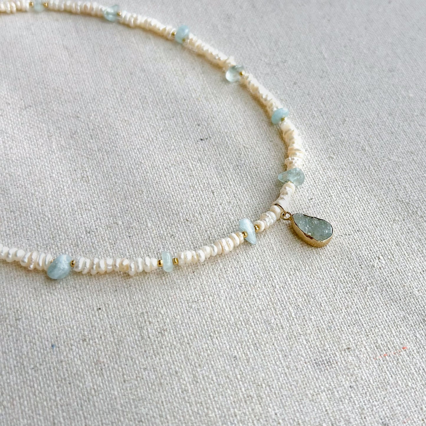 Druzy And Baroque Pearls Mixed Aquamarine Beaded Necklace