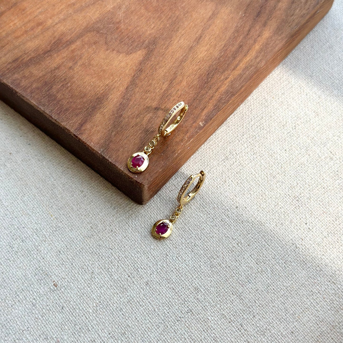 Ruby Mixed Topaz And Dainty Amethyst Hoop Gold-plated Sterling Silver Earring