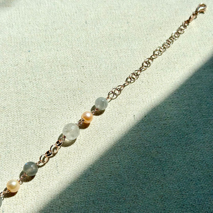 Botswana Agate And Freshwater Pearl Beaded Rose Gold-plated Italian Sterling Silver Necklace