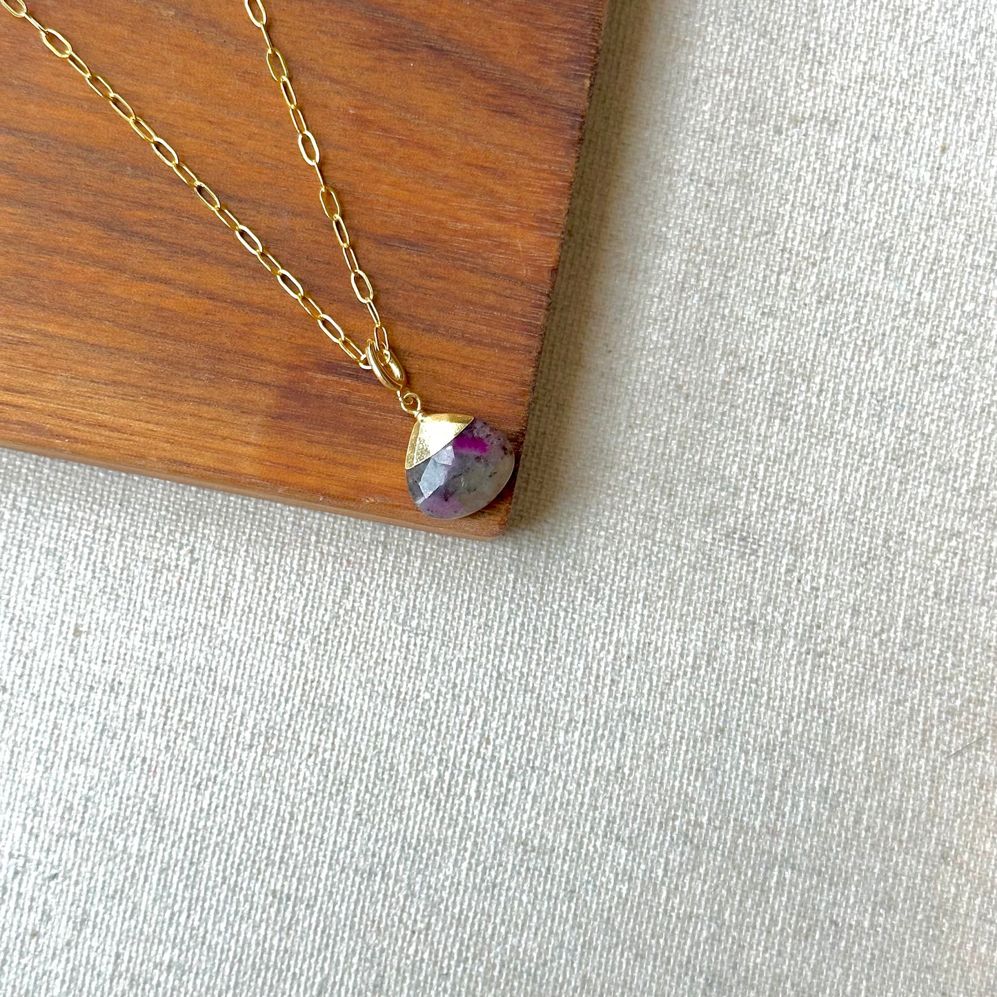 Ruby Zoisite Detachable Pendant Gold-plated Sterling Silver Necklace