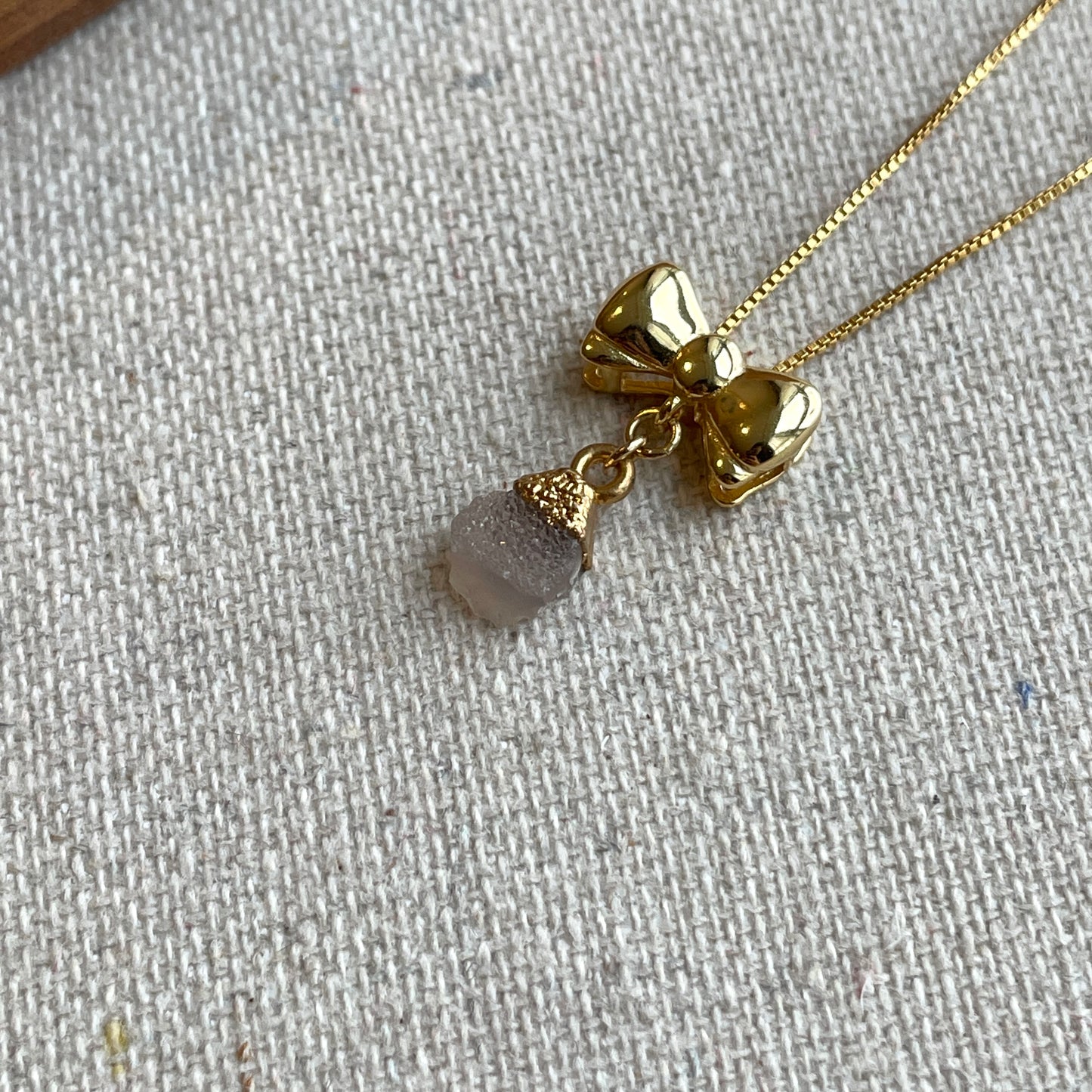 Druzy Raw Stone And Bow 14k Gold-filled Necklace