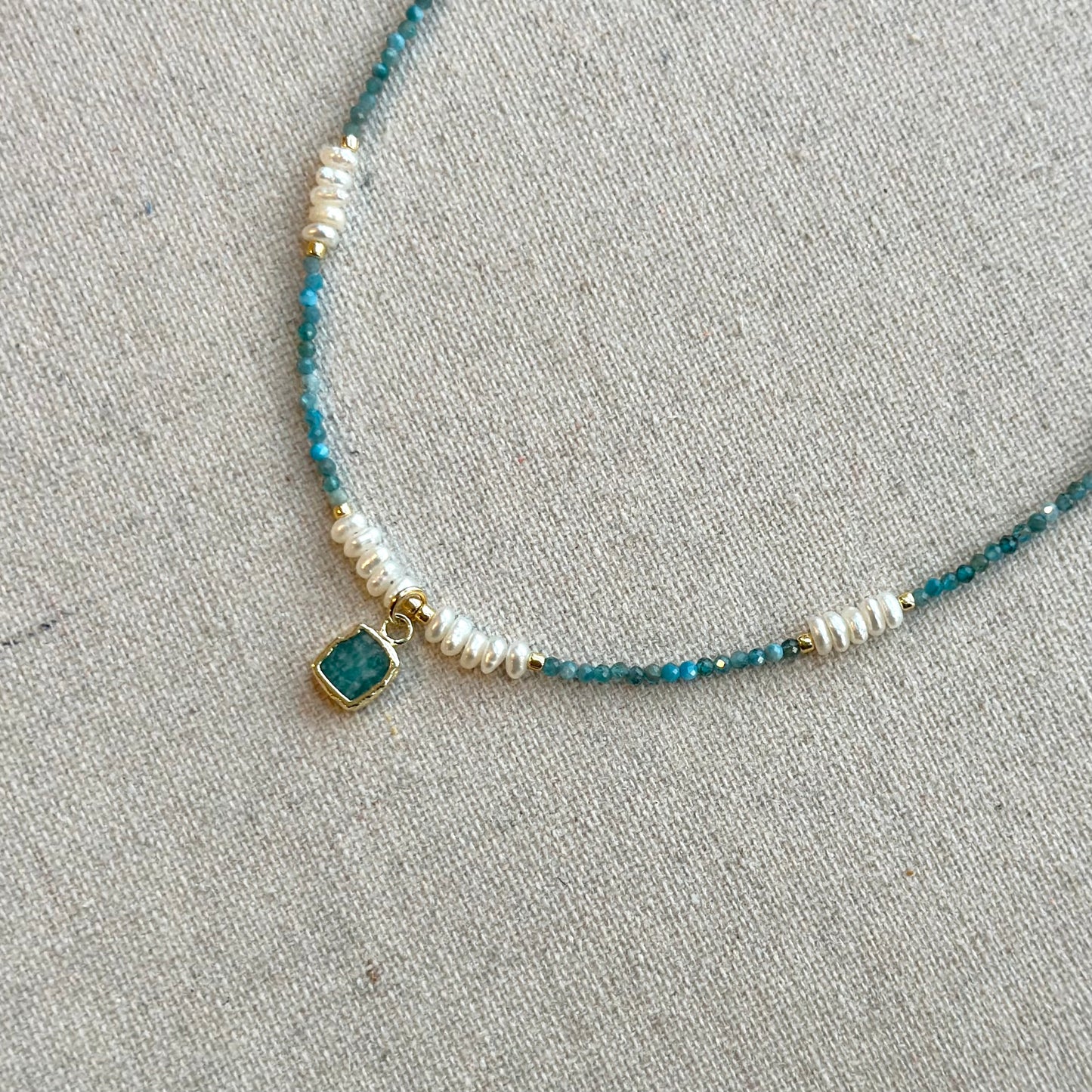 Amazonite And Apatite Beaded Mixed Freshwater Pearl Necklace