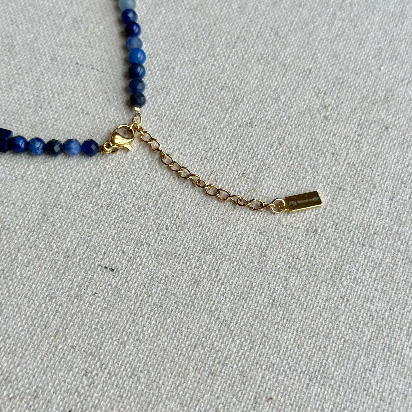 Mixed Shape Lapis And Sodalite  Beaded Asymmetric Choker Necklace