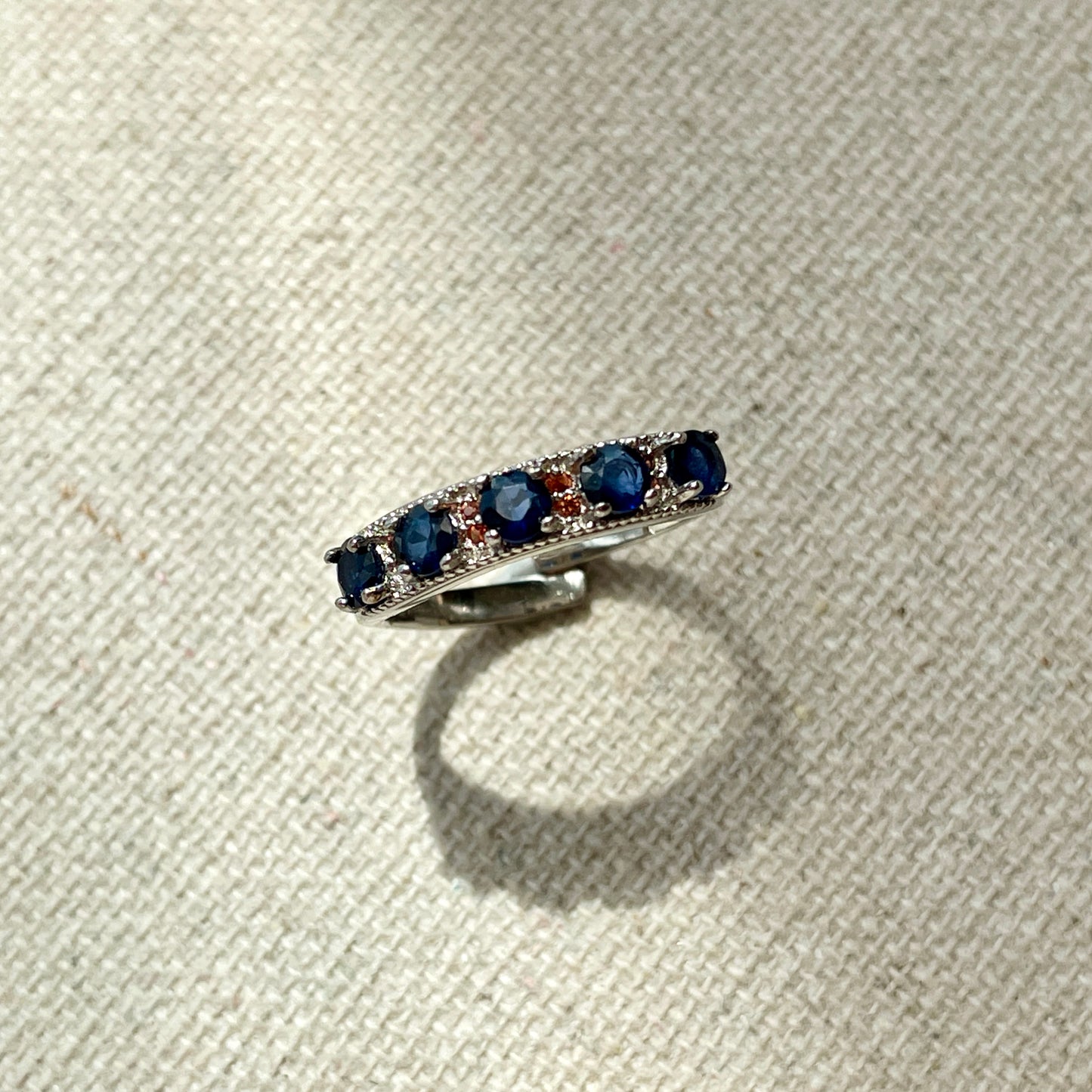 Sapphire And Garnet Adjustable Sterling Silver Ring