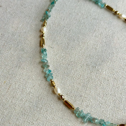 Apatite And Freshwater Pearls Beaded Necklace