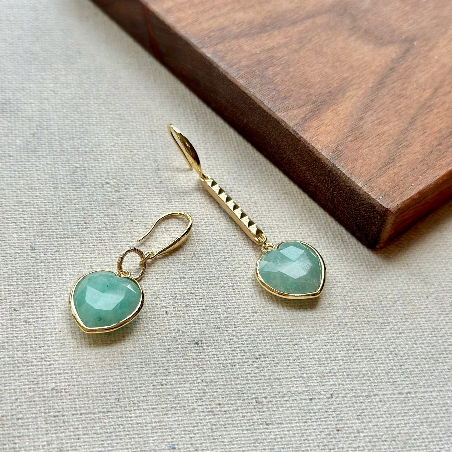 Heart-shaped Amazonite Gold-plated Earring