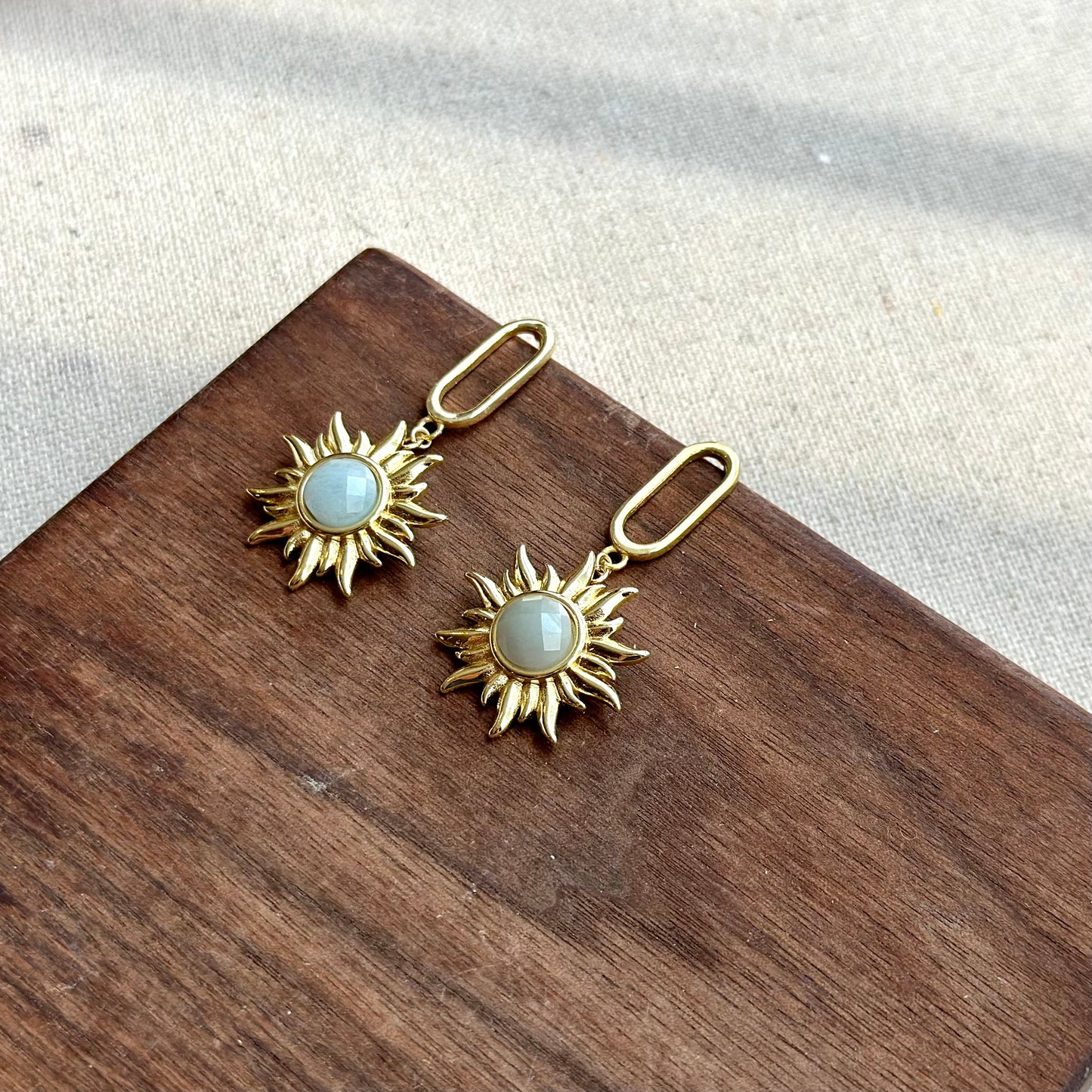 Aquamarine In Sun Gold-plated Earring