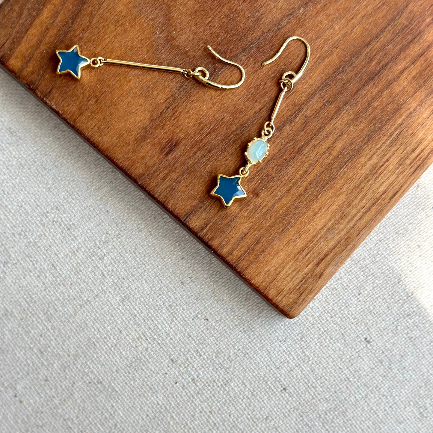 Blue Chalcedony Star And Opal Gold-plated Earring