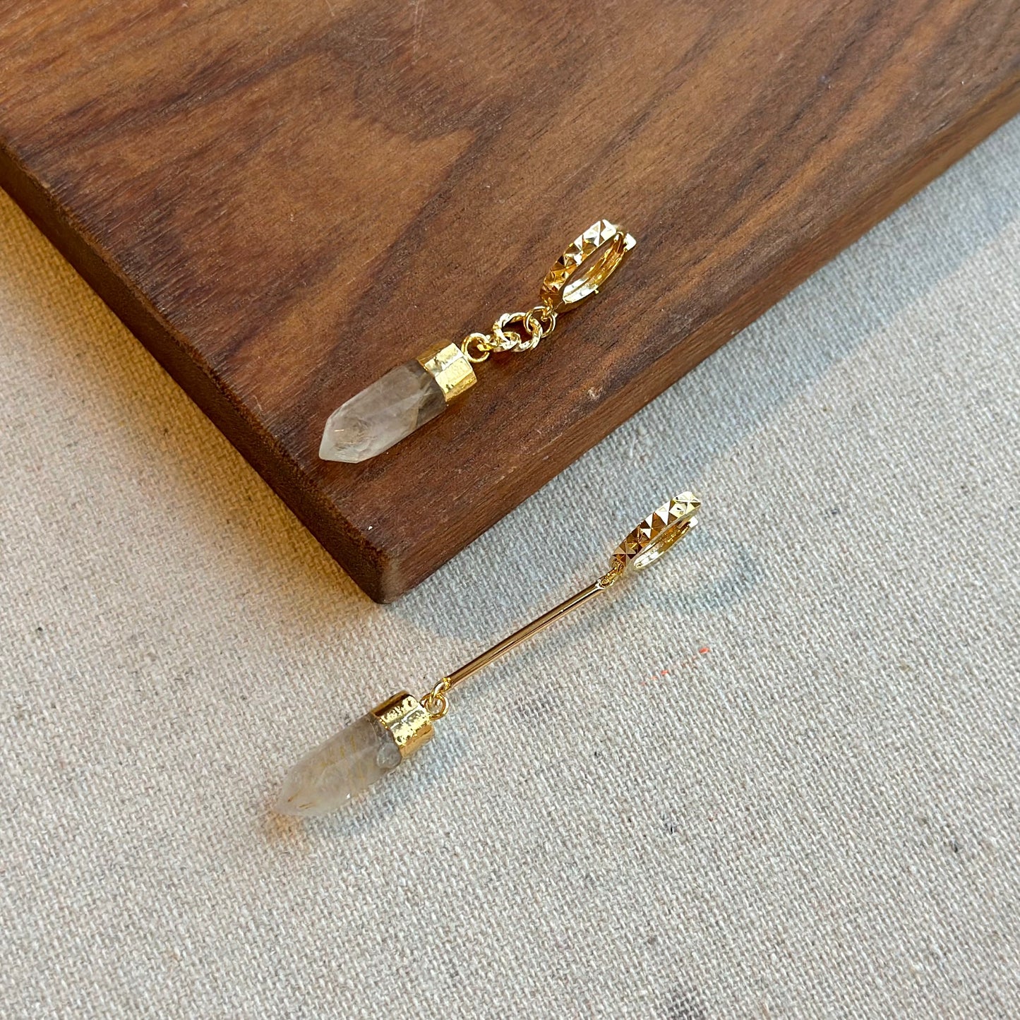 Gold Rutilated Quartz Gold-plated Sterling Silver Ear Hoop