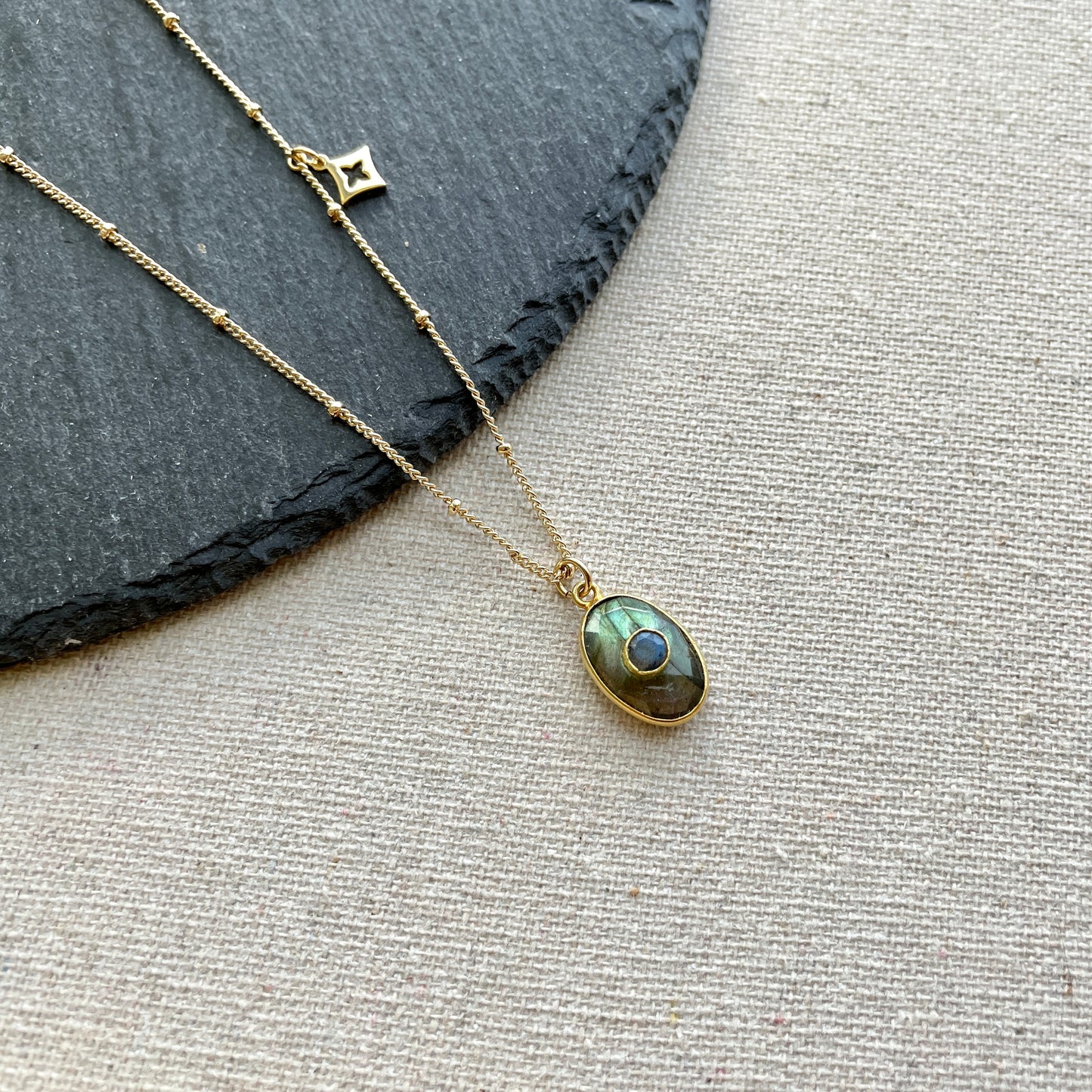 Double Labradorite Dotty Chain Gold-plated Necklace