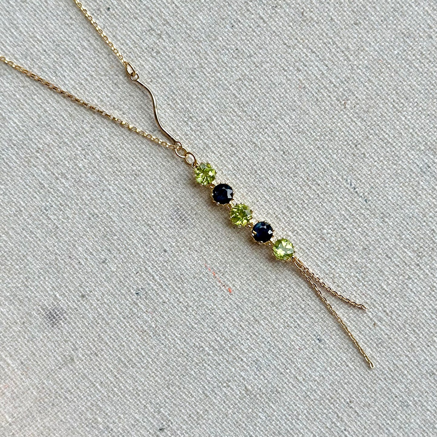 Peridot And Sapphire Asymmetric Y-shaped 14k Gold-filled Necklace