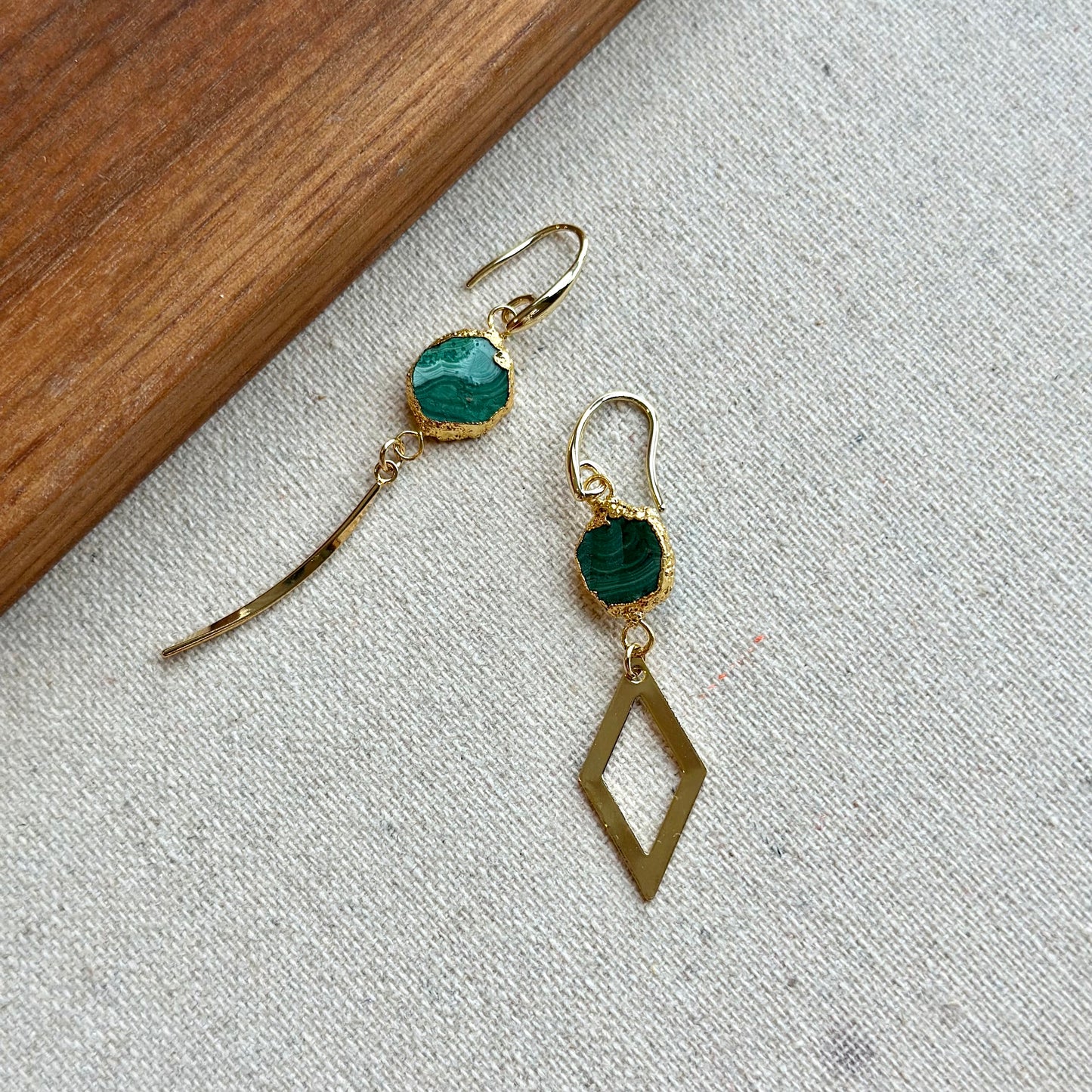 Malachite Geometric Gold-plated Earring