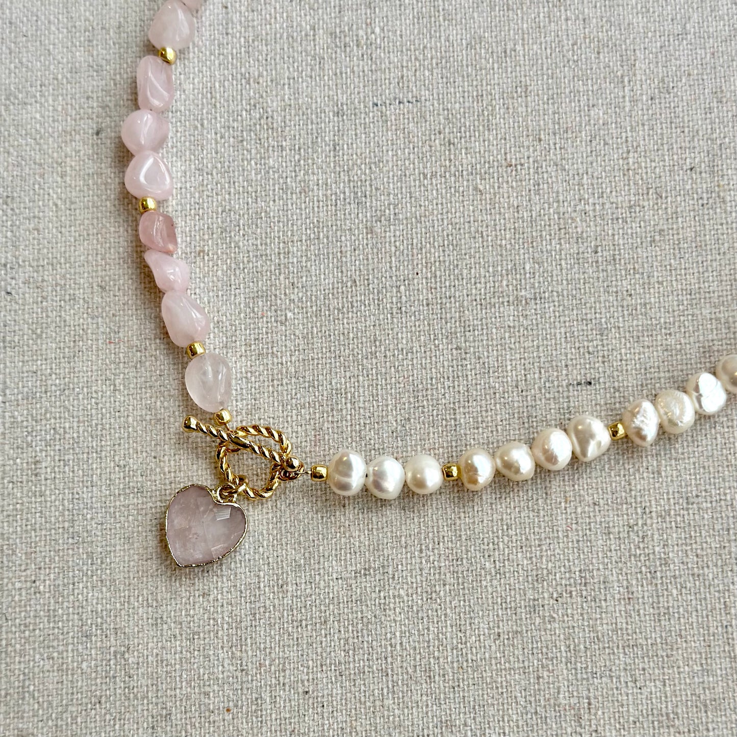 Rose Quartz And Baroque Pearl Beaded Choker Necklace