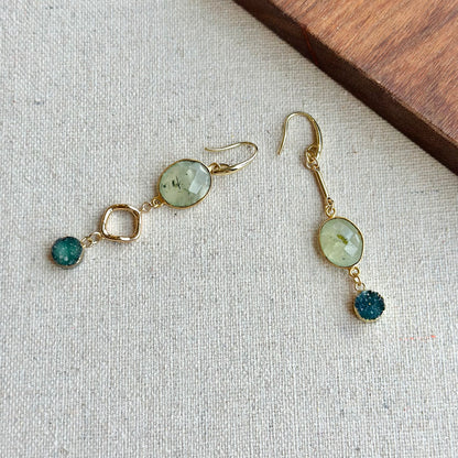 Prehnite And Druzy Stone Gold-plated Earring