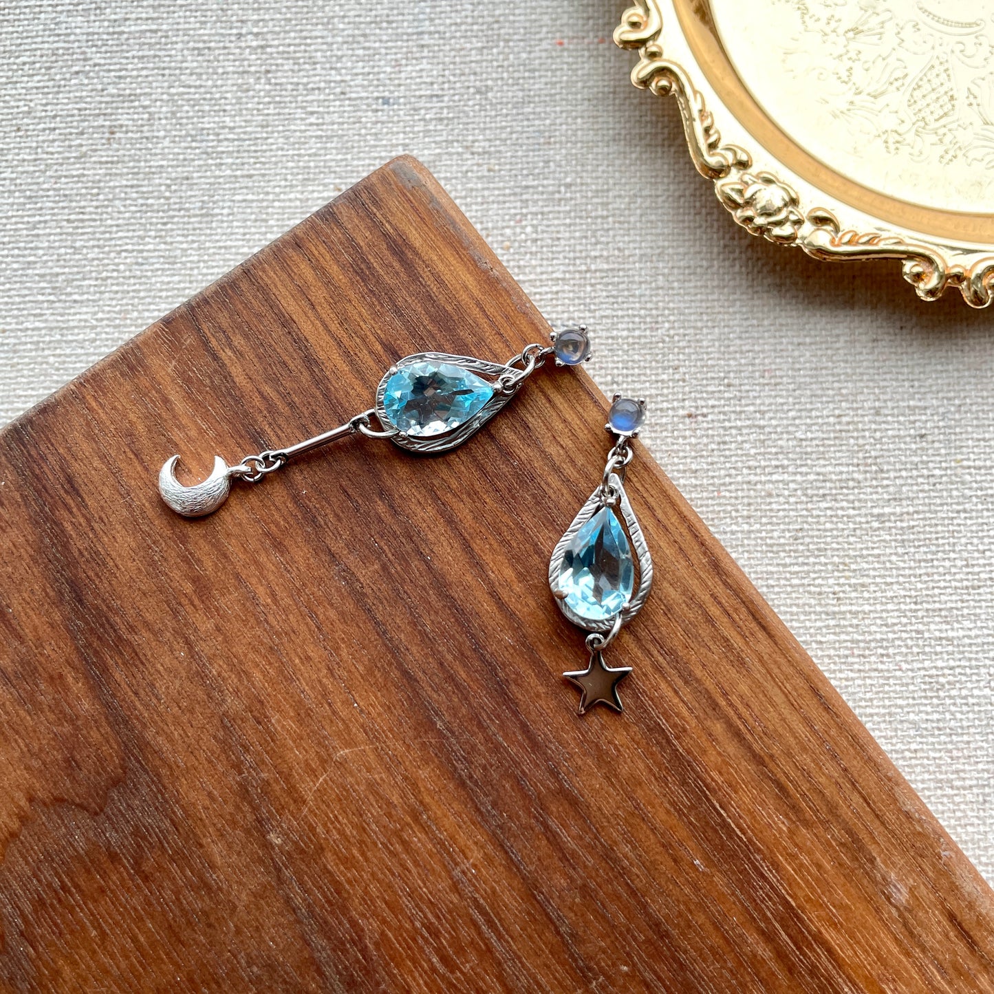 Moonstone Stud And Topaz Earring