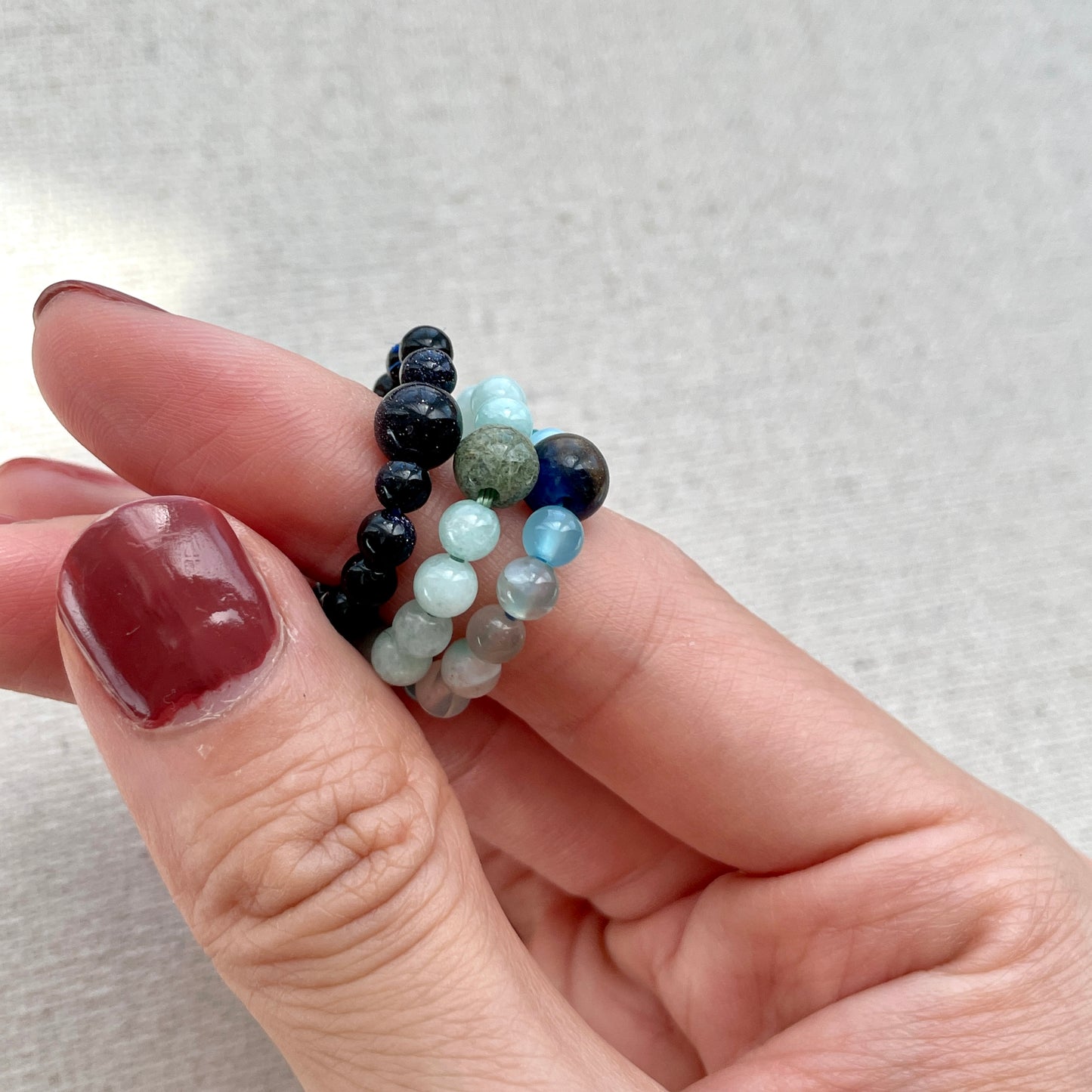 Mixed Natural Stones Beaded Three-Ring Set (3 pieces)