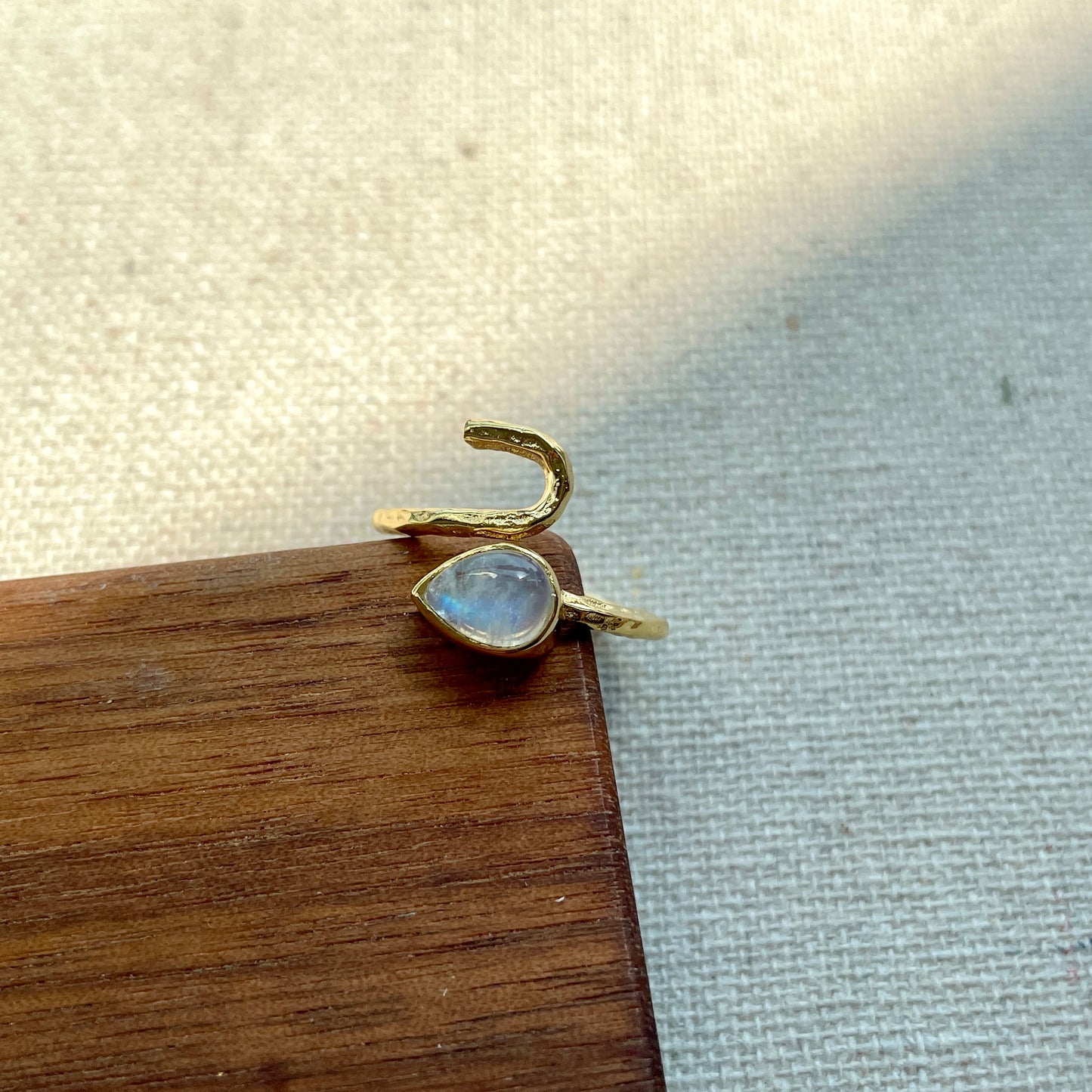 Moonstone Textured Adjustable Gold-plated Ring