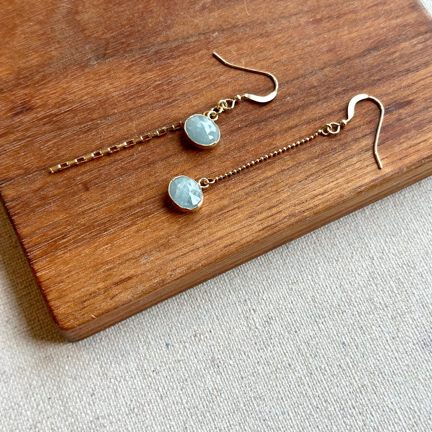 Aquamarine Dangling Chain 14k Gold-filled Earring