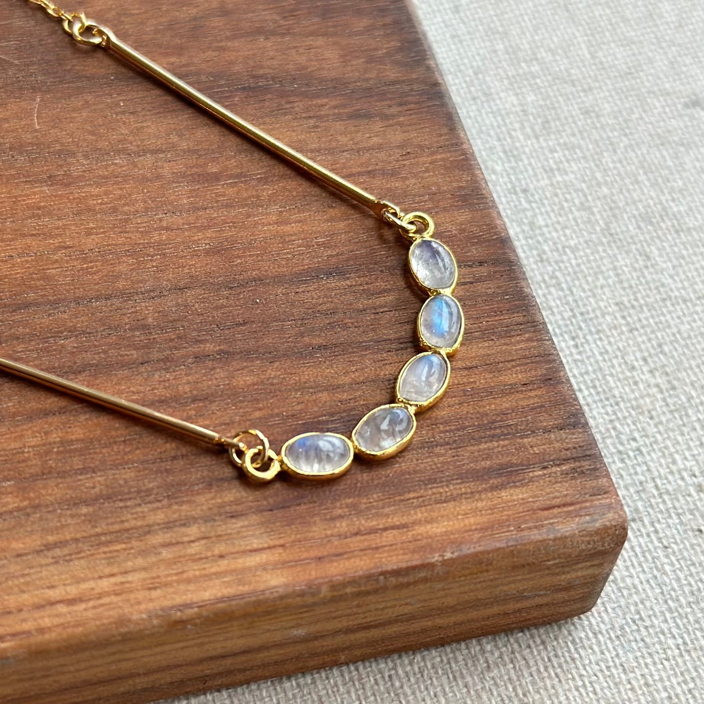 Curved Moonstone Mixed Chain Gold-plated Sterling Silver Necklace