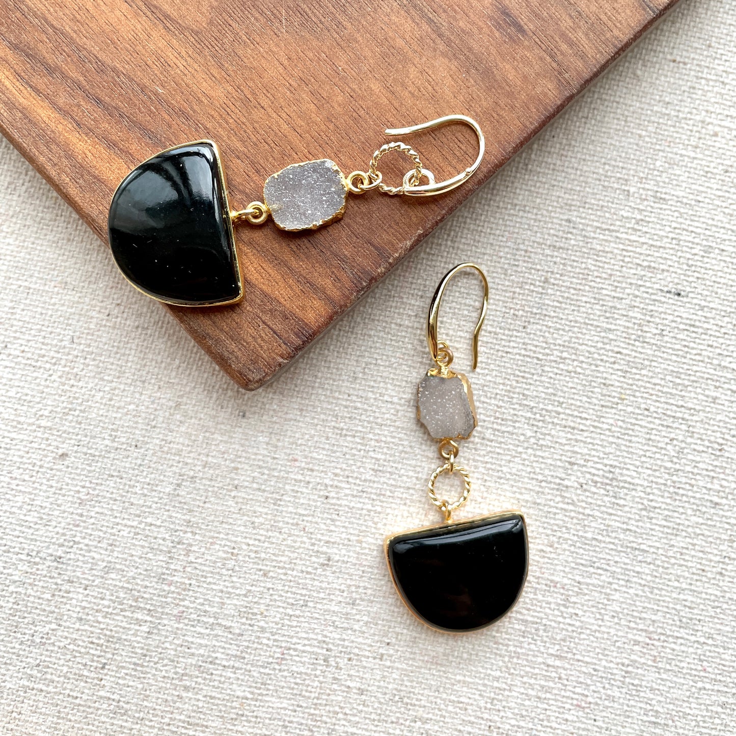 Black Onyx And Druzy Stone Earring