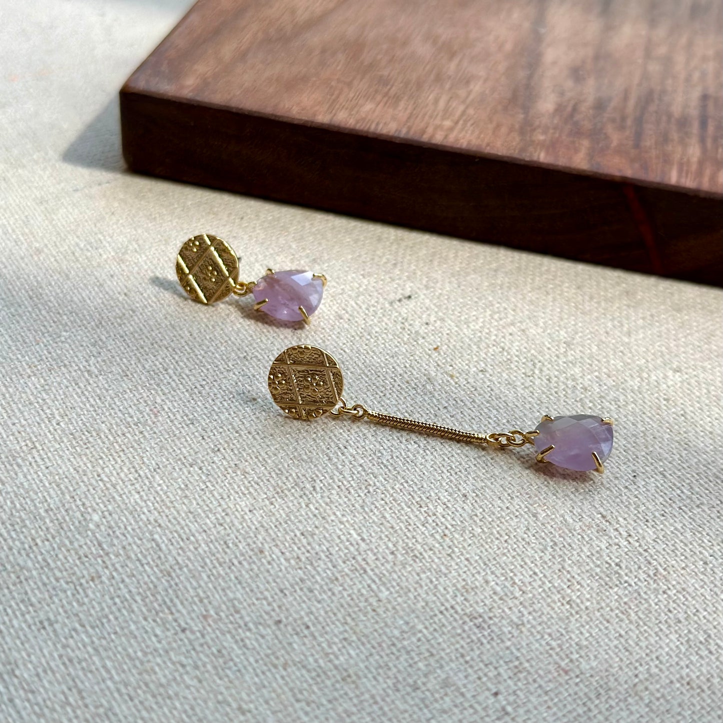 Amethyst Flower Pattern Stud Gold-plated Earring